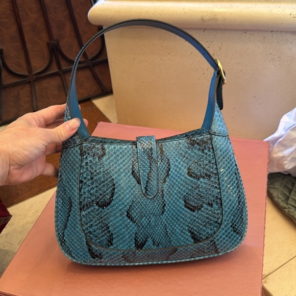 NWT IN BOX Limited Edition GUCCI MED JACKIE EXOTIC SKINS BLUE PYTHON - Picture 3 of 6